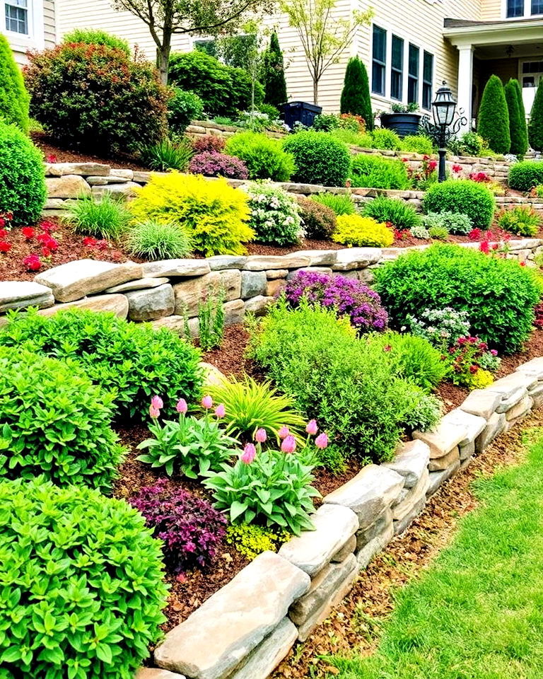 tiered planting beds transform sloped property lines - 25 Property Line Landscaping Ideas