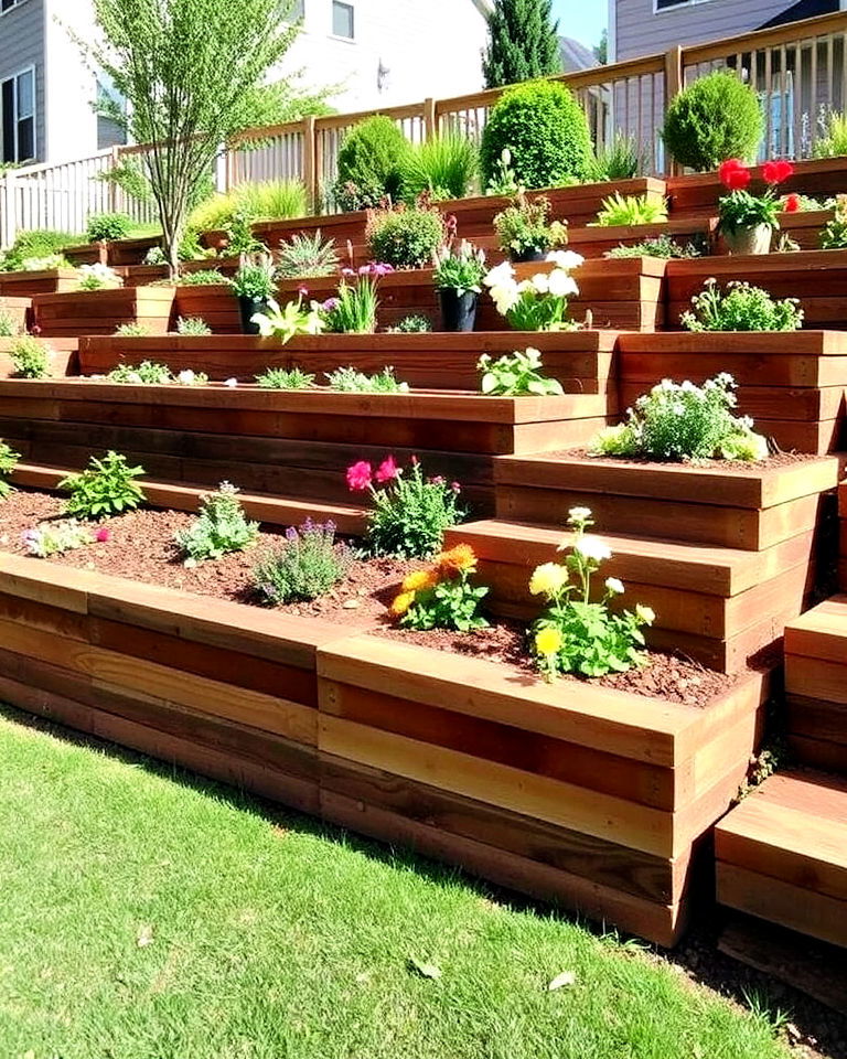 tiered retaining walls landscaping - 15 Railroad Ties Landscaping Ideas