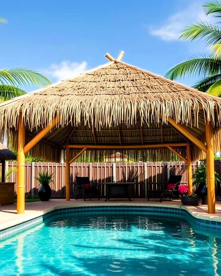 tiki style thatched canopy tiki style thatched canopy - 20 Pool Canopy Ideas