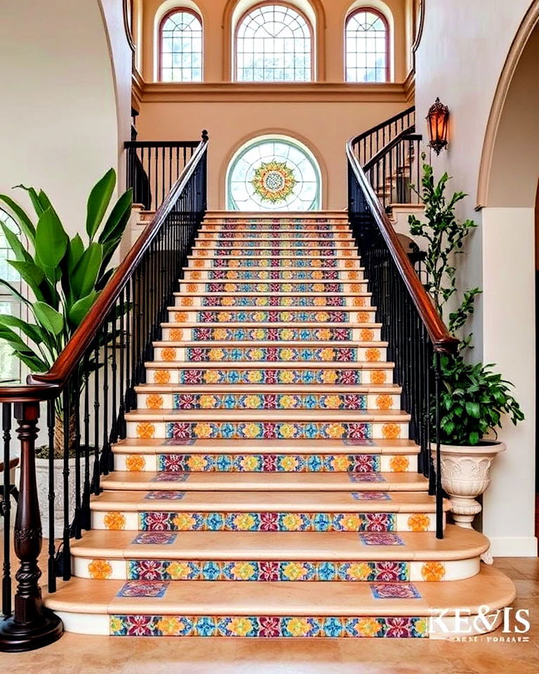 tile mosaic stair risers - 25 Mediterranean Mansion Ideas