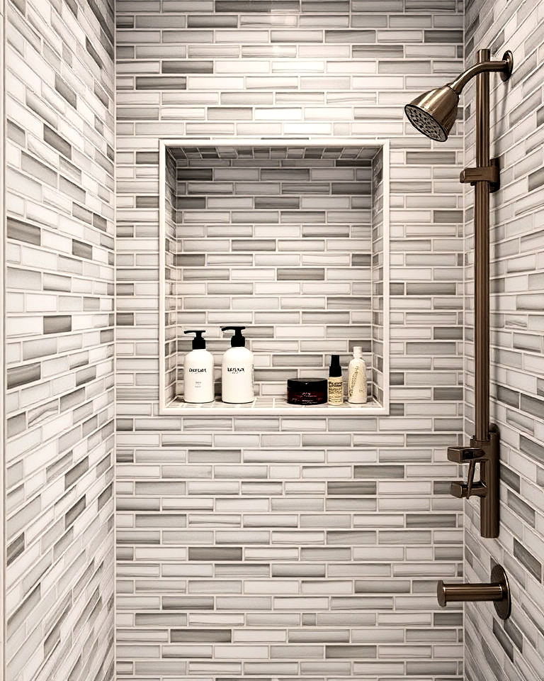 tiled shower niche solution for storing toiletries - 30 Dream Bathroom Ideas