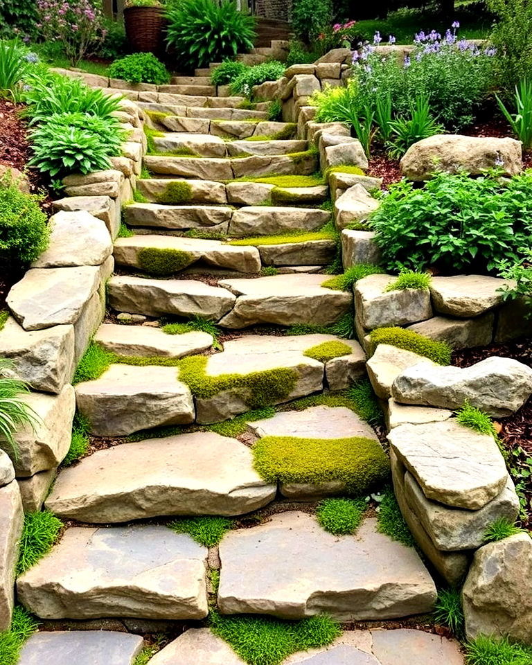 timeless and rustic natural stone steps - 20 Garden Stairs Ideas
