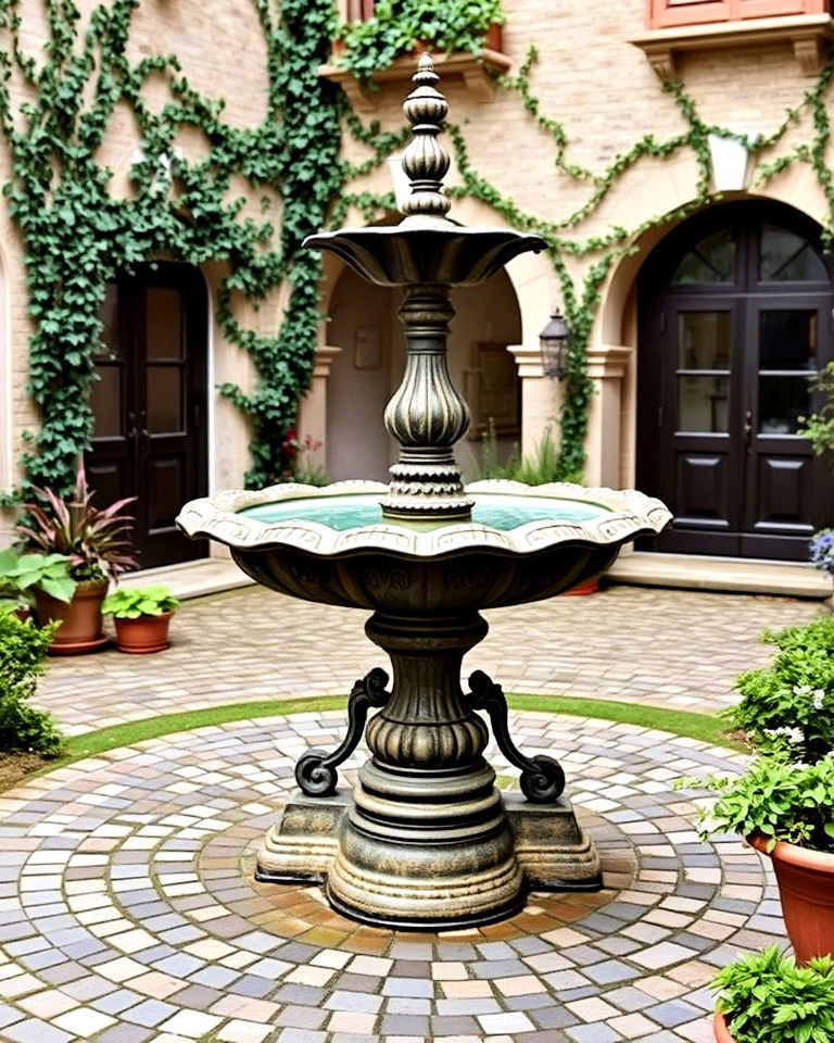 timeless antique iron fountain - 15 Courtyard Fountain Ideas