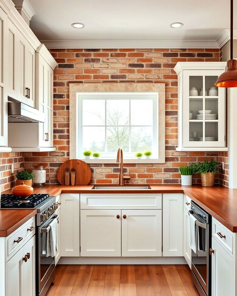 timeless brick backsplash with white cabinets - 25 Kitchen With Brick Backsplash Ideas