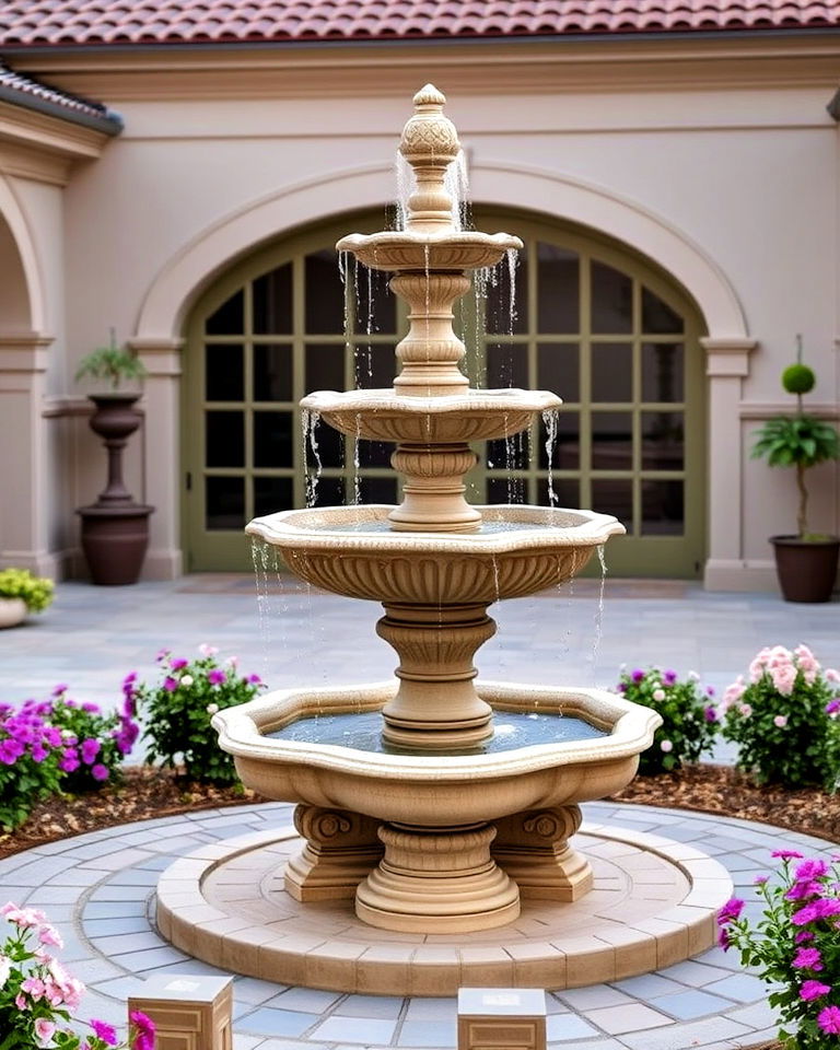 timeless charm multi tiered classic fountain - 15 Courtyard Fountain Ideas