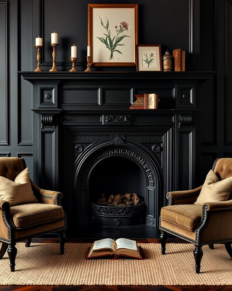 timeless elegance cast iron fireplace insert - 15 Dark Academia Fireplace Ideas