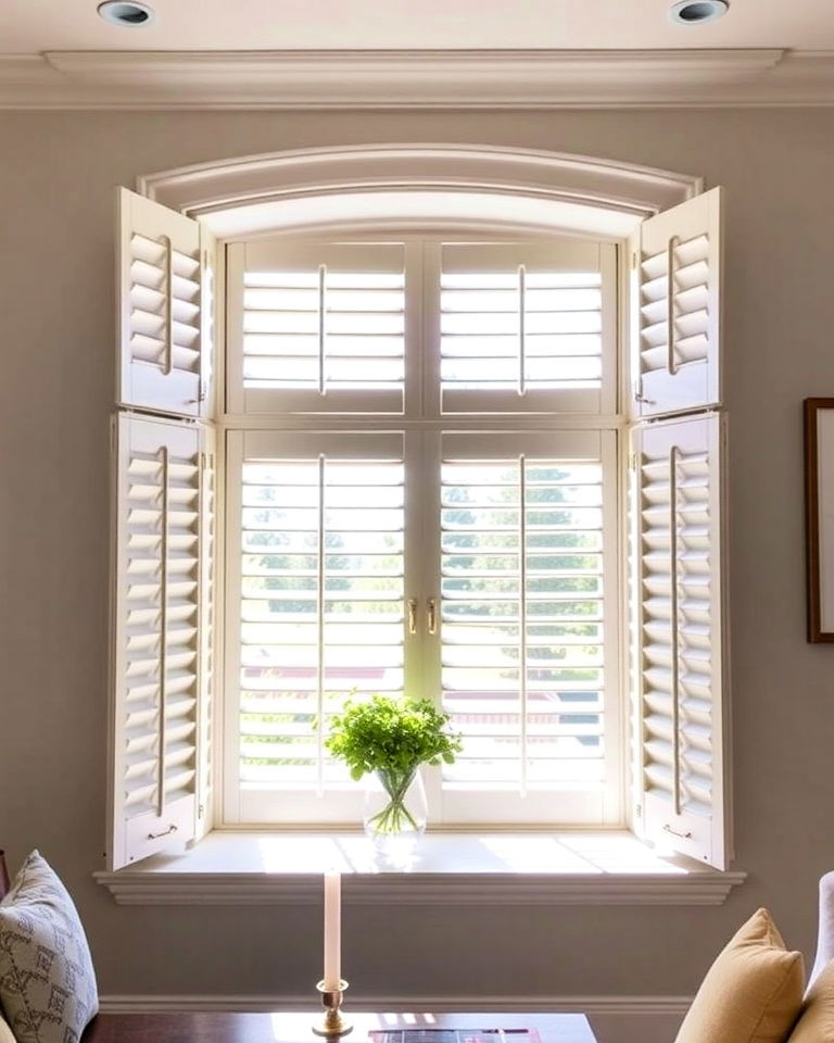 timeless elegance plantation shutters - 30 Bay Window Treatment Ideas