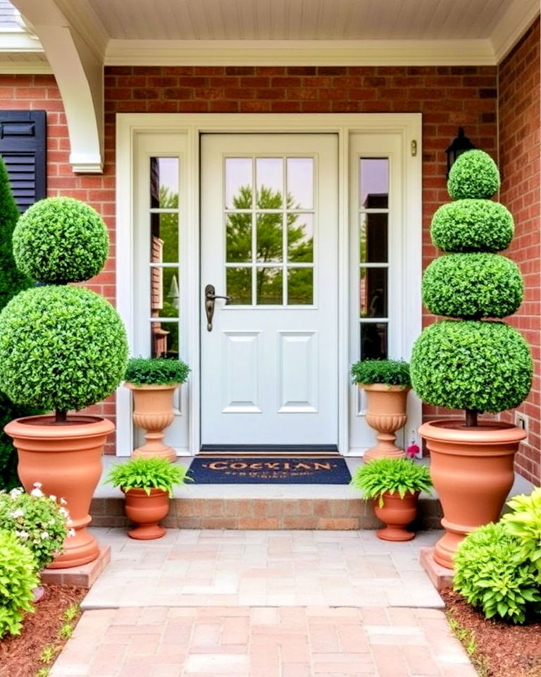 timeless elegance potted topiaries - 20 Front Yard Landscaping With Potted Plants