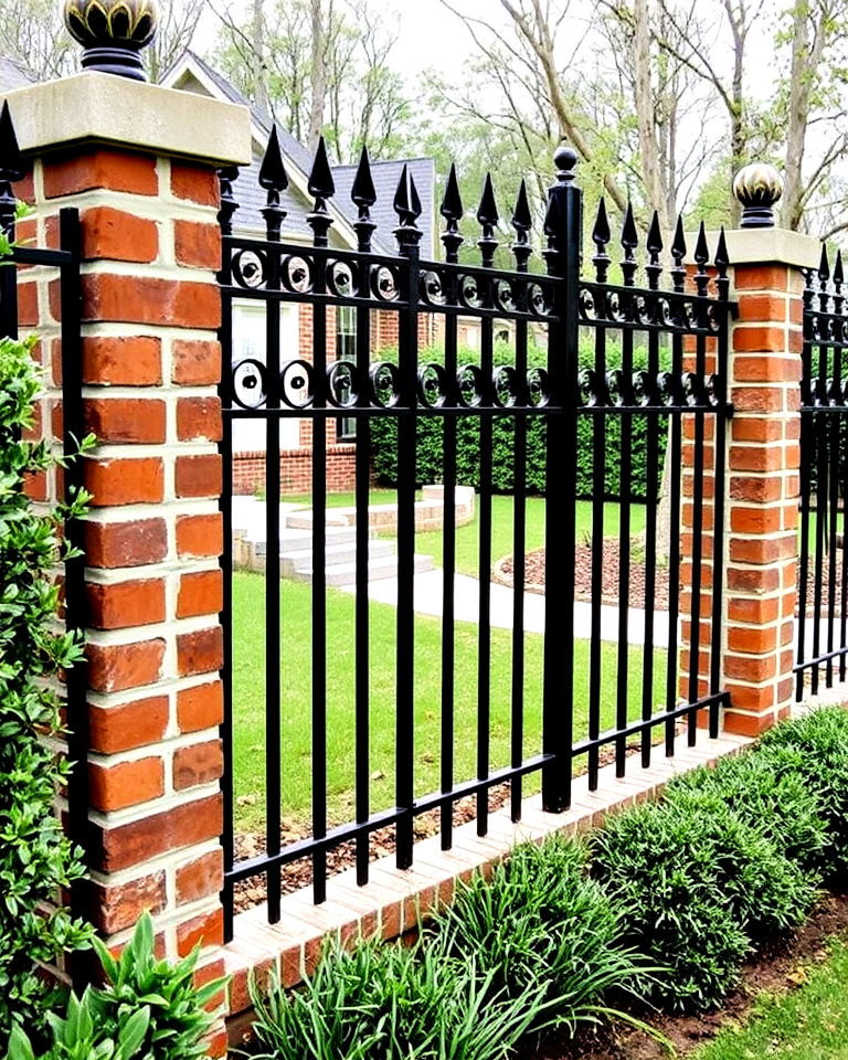 timeless iron and brick fence - 40 Types of Fences