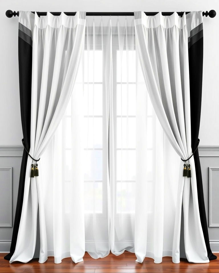 timeless monochrome double curtains - 20 Double Curtain Ideas