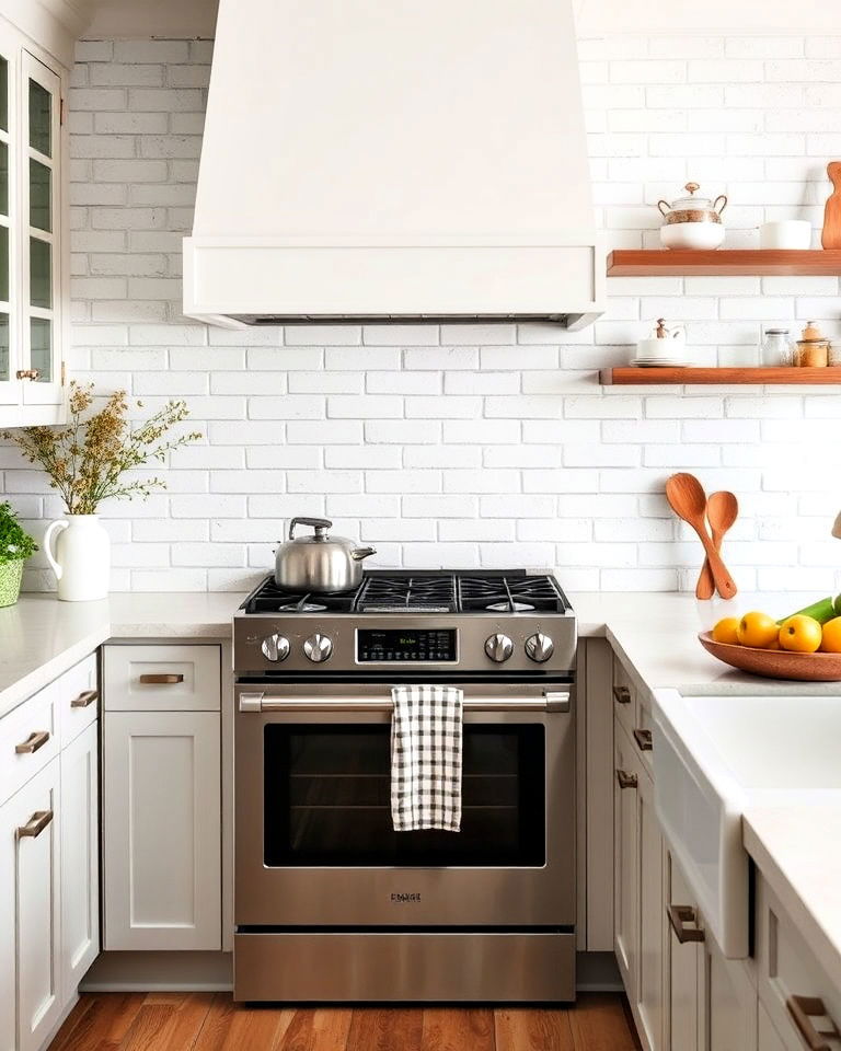 timeless whitewashed brick backsplash - 25 Kitchen With Brick Backsplash Ideas
