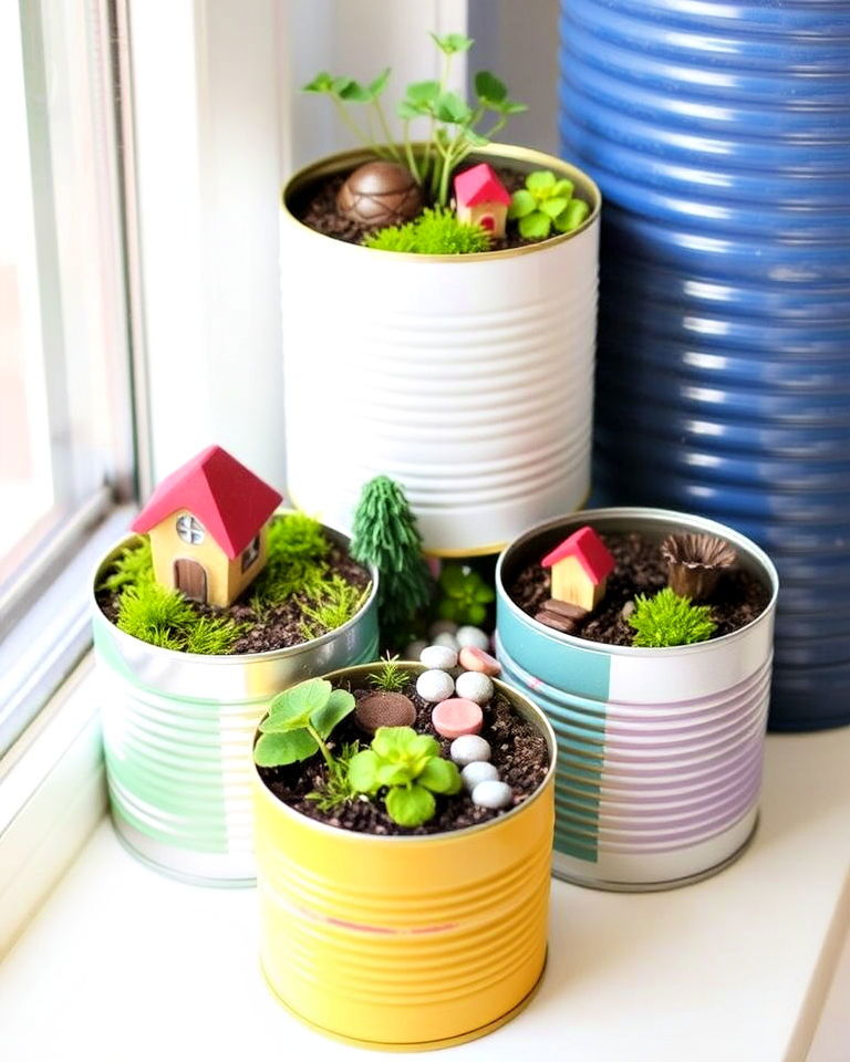 tin can wonderland fairy garden - 20 Fairy Garden Container Ideas