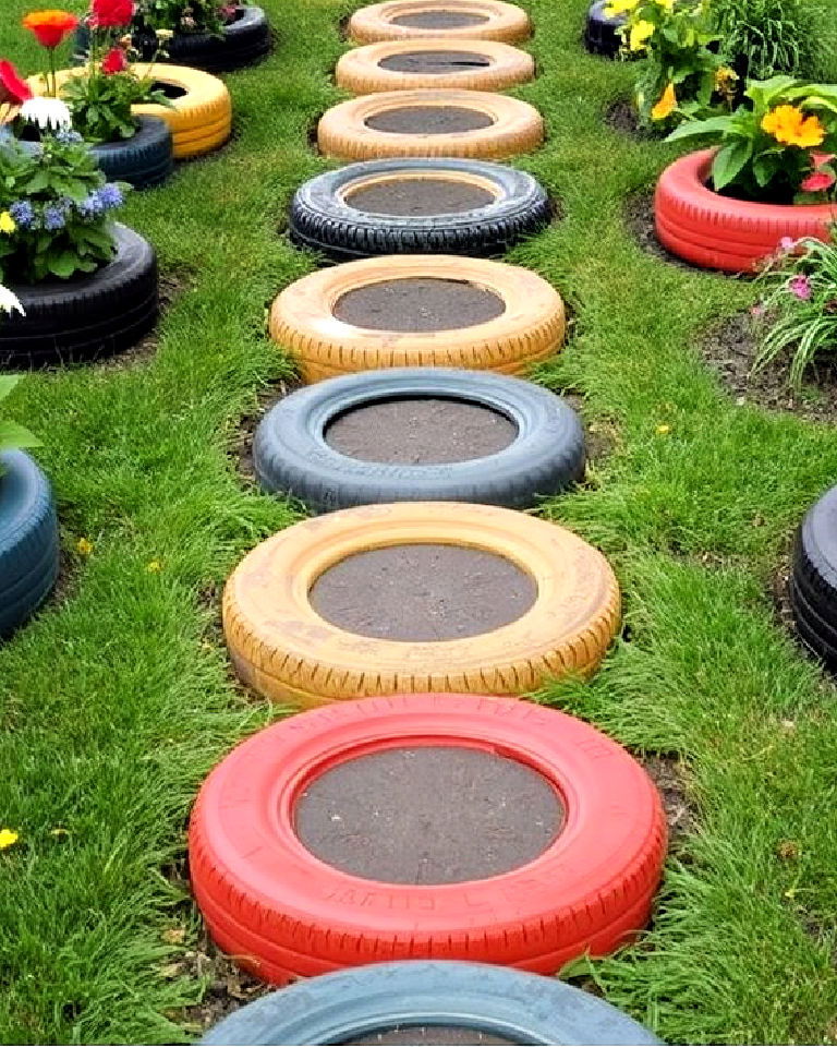 tire garden pathway - 25 Tire Garden Ideas