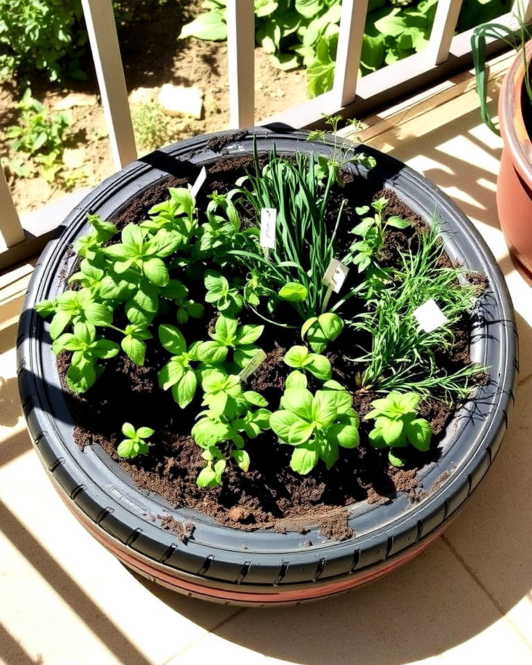 tire herb garden for balcony - 25 Tire Garden Ideas