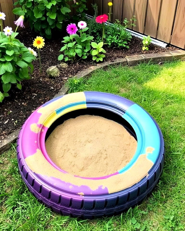 tire sandbox for childrens - 25 Tire Garden Ideas
