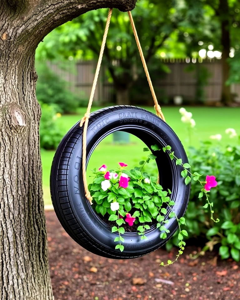 tire swing planter - 25 Tire Garden Ideas