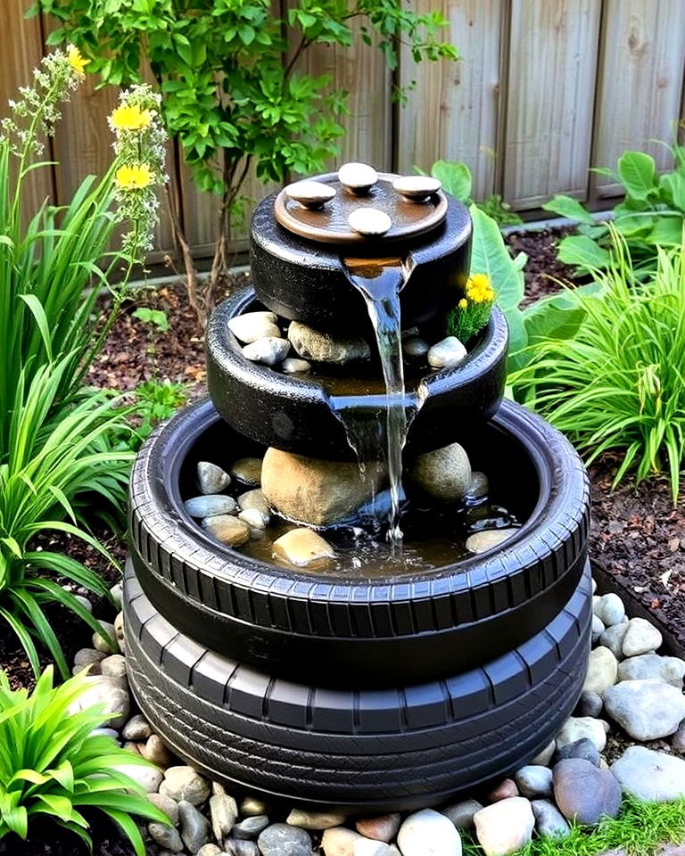 tire water fountain - 25 Tire Garden Ideas