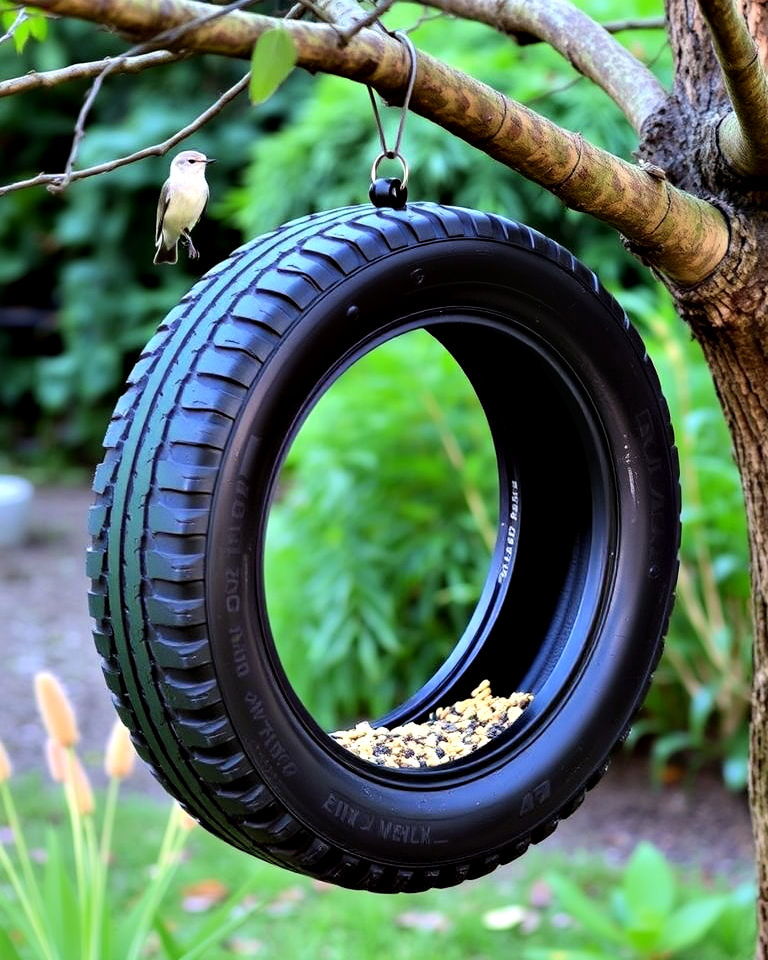 tire wildlife feeder for garden - 25 Tire Garden Ideas