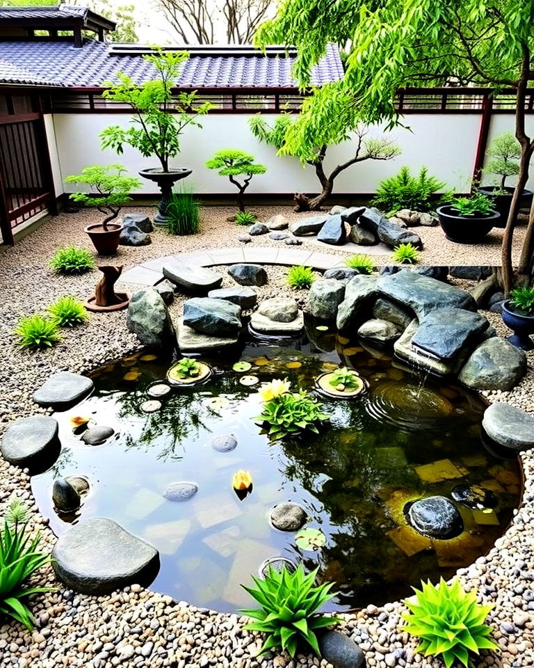 traditional asian inspired pond - 15 Front Yard Pond Ideas