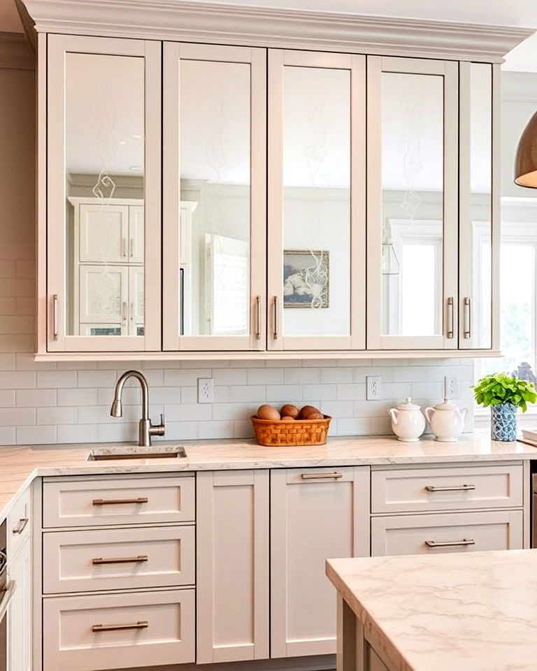 traditional cabinet doors with mirrored - 15 Mirror in Kitchen Ideas