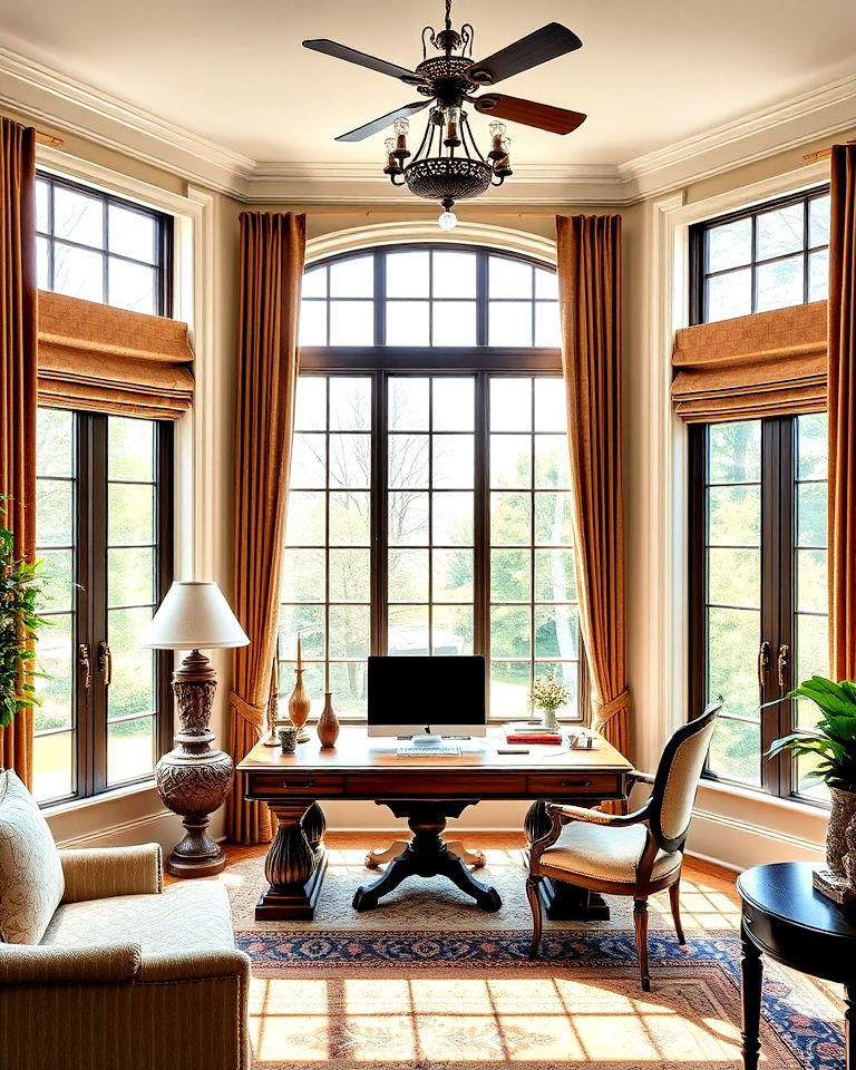 traditional floor to ceiling windows home office - 25 Traditional Home Office Ideas
