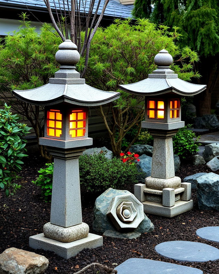 traditional japanese charm with stone lanterns - 25 Asian Landscaping Ideas