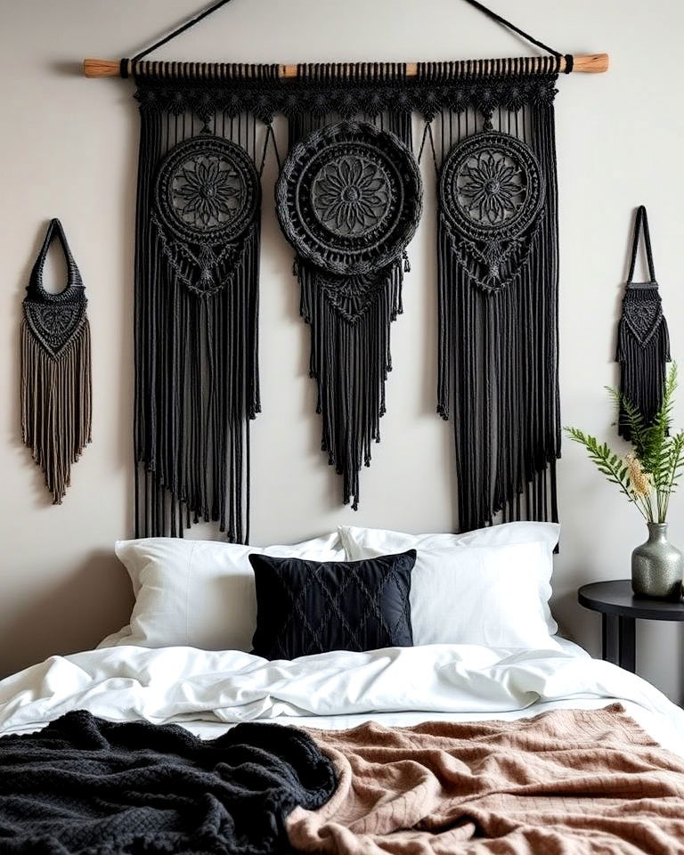 traditional macrame with dark - 20 Gothic Boho Decor Ideas