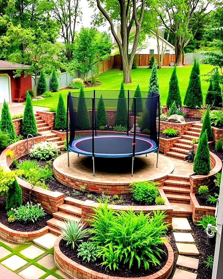 trampoline into a multi level landscape design - 15 Trampoline Landscaping Ideas