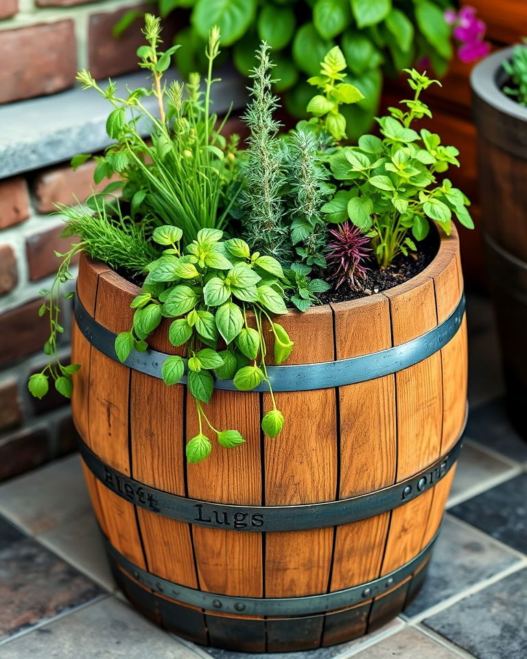 transform a wine barrel into a charming herb garden - 15 Wine Barrel Planter Ideas