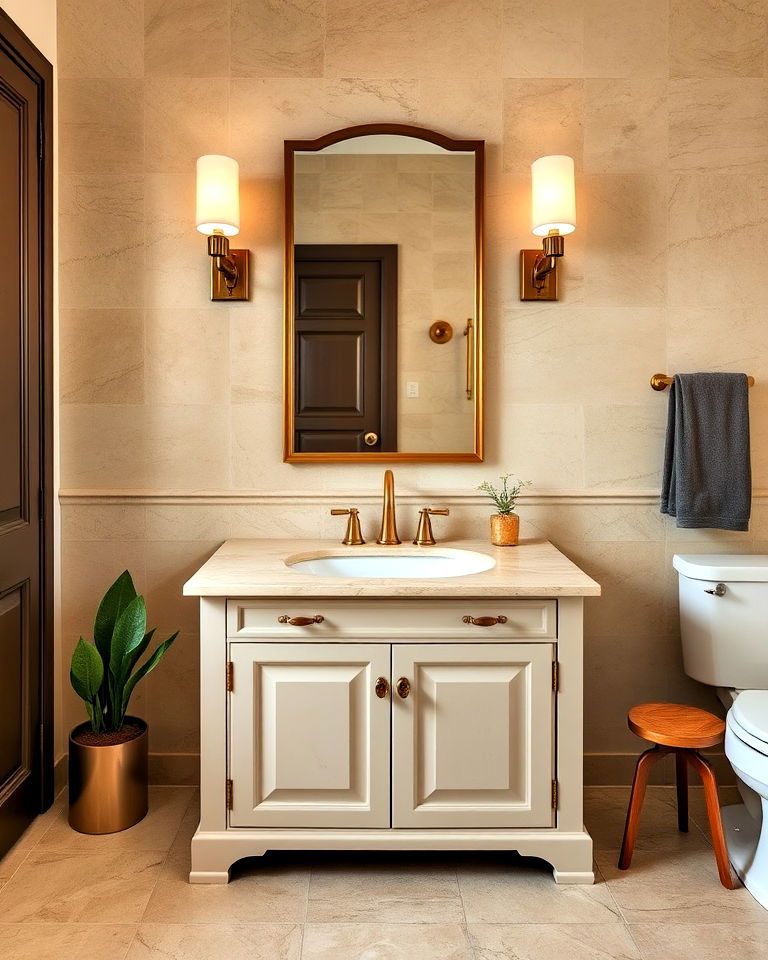 travertine and brass fixtures for a vintage vibe - 25 Travertine Bathroom Ideas