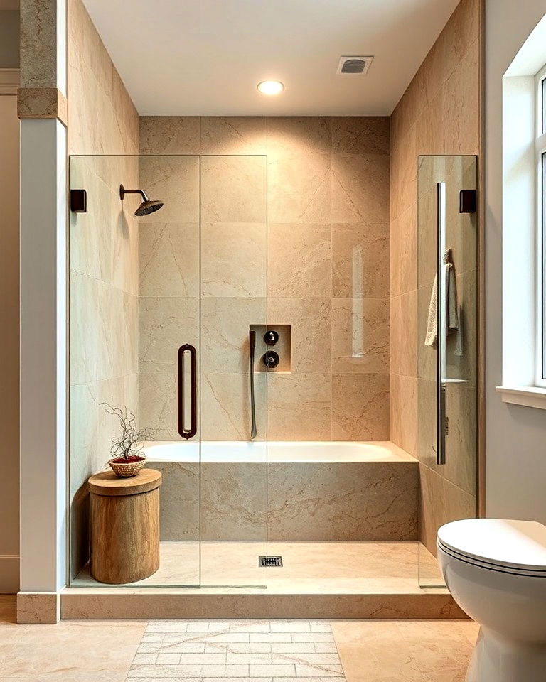 travertine shower surrounds for a luxurious feel - 25 Travertine Bathroom Ideas