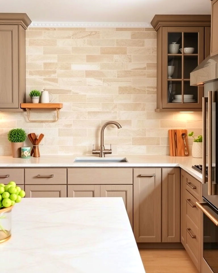 travertine subway tiles backsplash - 20 Stone Kitchen Backsplash Ideas