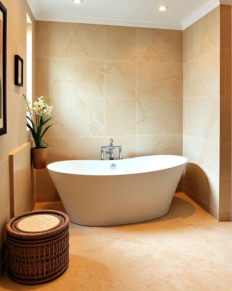 travertine tiled bathtub surround - 25 Travertine Bathroom Ideas