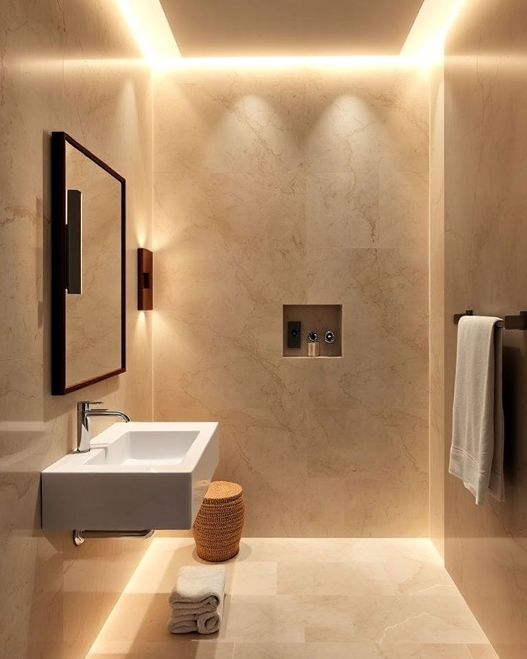 travertine walls with integrated lighting - 25 Travertine Bathroom Ideas