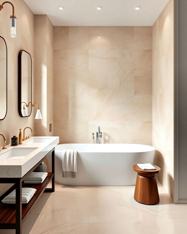 travertine with high gloss finishes - 25 Travertine Bathroom Ideas