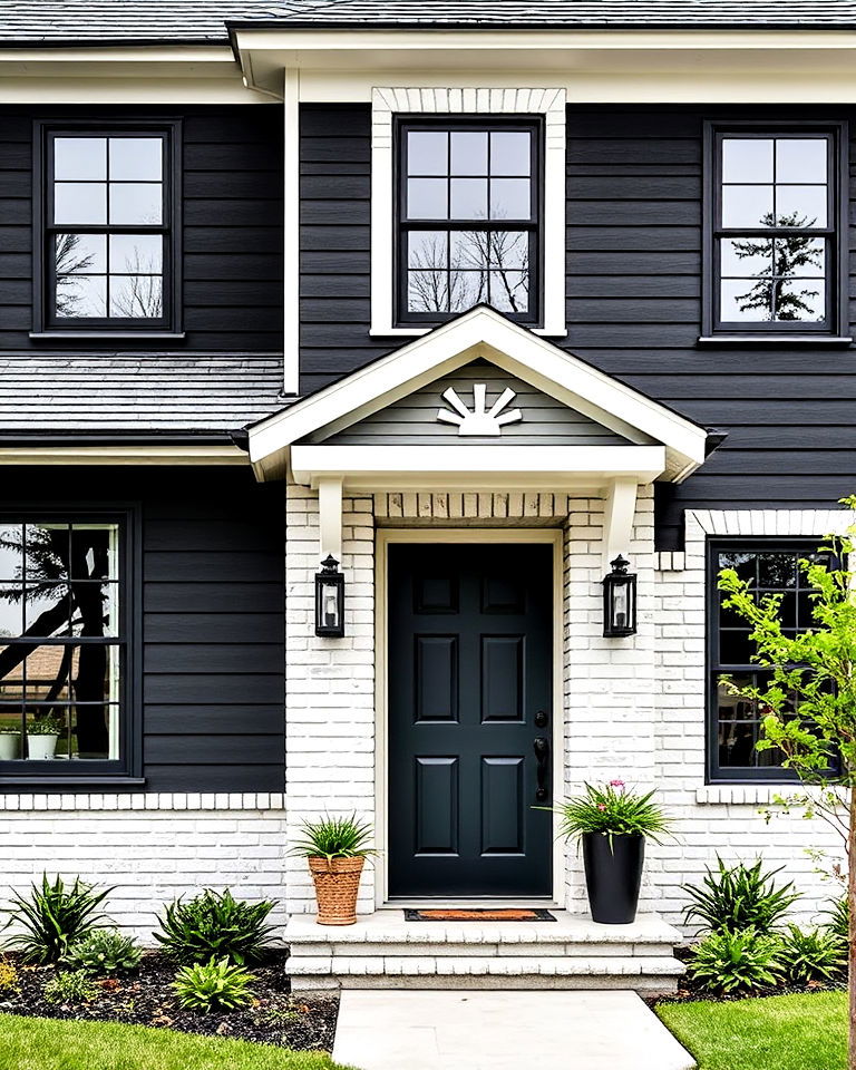 trendy black siding and whitewashed brick combination - 20 Vinyl Siding and Brick Combinations