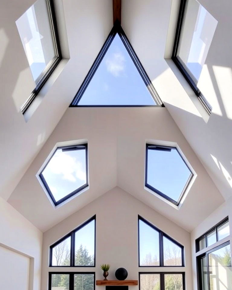 triangle windows for geometric impact - 20 Vaulted Ceiling Window Ideas