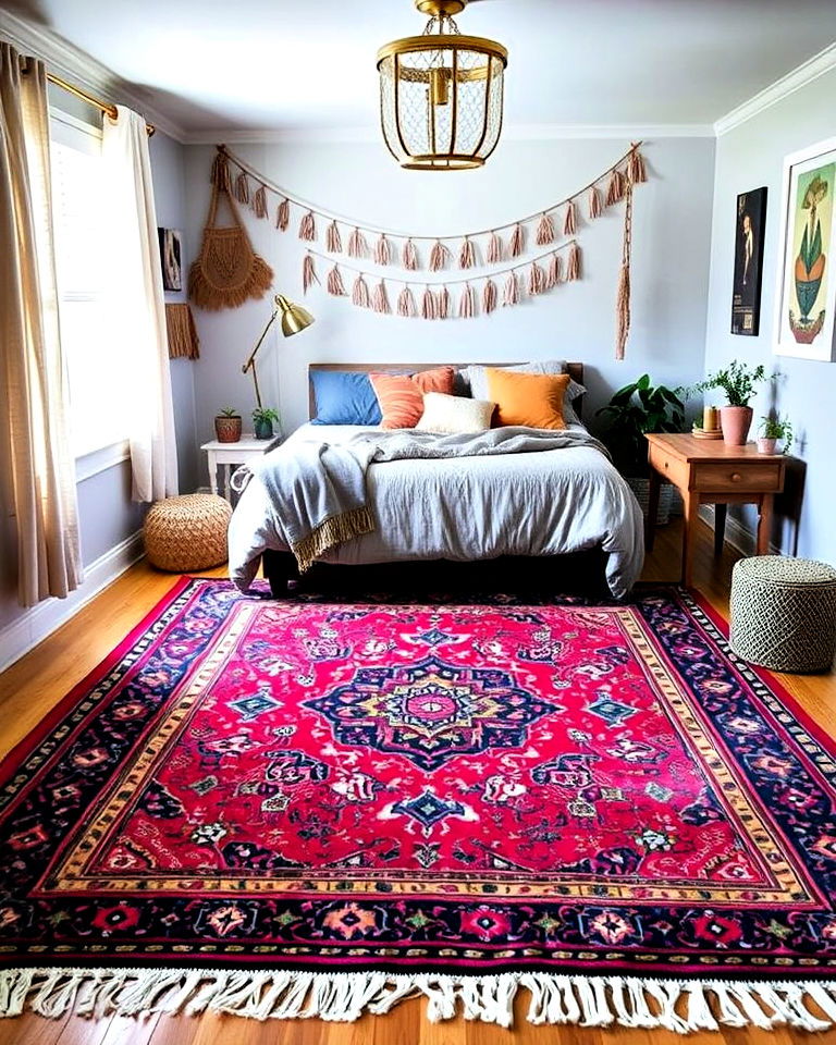 tribal or persian rug for a boho base - 25 Boho Teen Bedroom Ideas