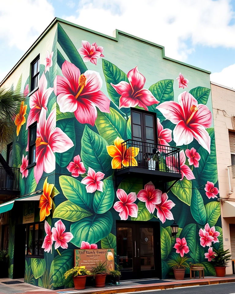 tropical bloom flower mural on building - 15 Flower Murals on Buildings