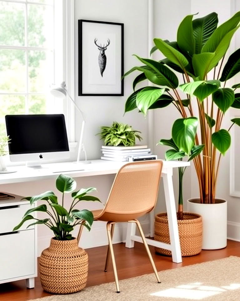 tropical greenery for coastal home office - 20 Coastal Home Office Ideas