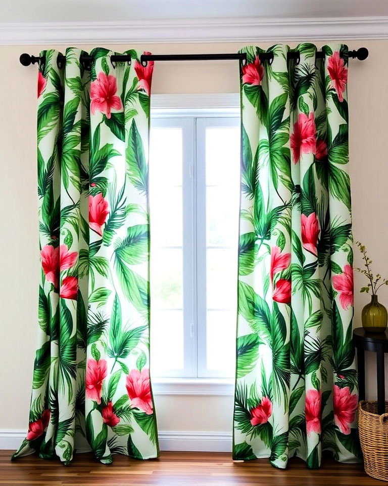 tropical inspired double curtains - 20 Double Curtain Ideas
