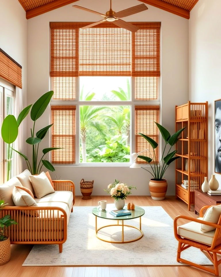 tropical living room with cozy bamboo accents - 20 Tropical Living Room Ideas