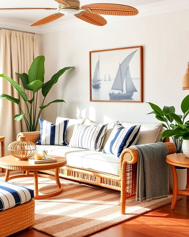 tropical living room with nautical striped patterns - 20 Tropical Living Room Ideas