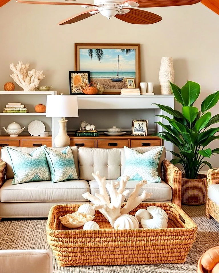 tropical living room with subtle coastal decor - 20 Tropical Living Room Ideas