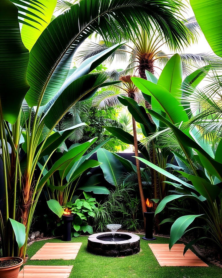 tropical meditation space with palms - 15 Meditation Garden Ideas