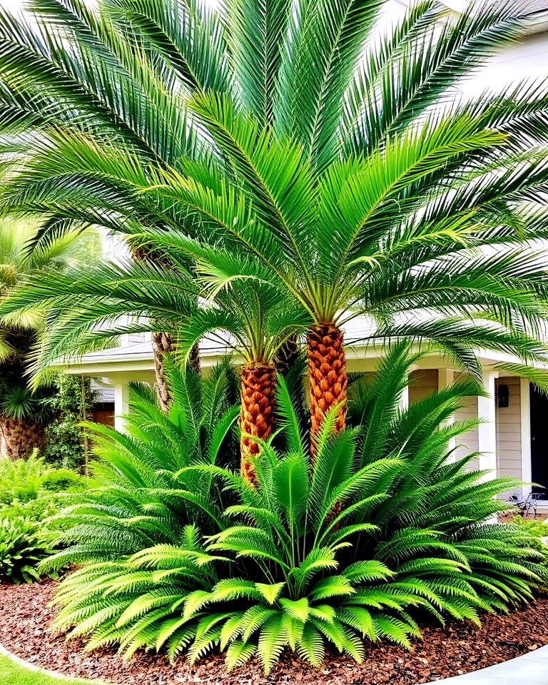 tropical palm and fern understory - 25 Front Yard Palm Tree Landscape Design Ideas