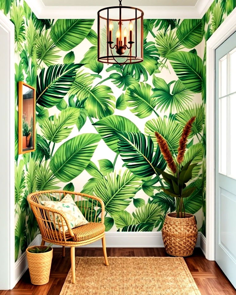 tropical palm print wallpaper for entryway - 30 Entryway Wallpaper Ideas