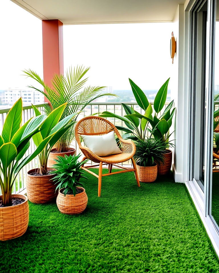 tropical paradise theme balcony - 25 Artificial Grass Balcony Design