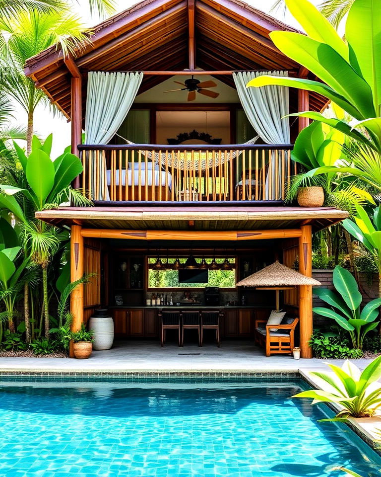 tropical style pool house - 20 Two Story Pool House Ideas