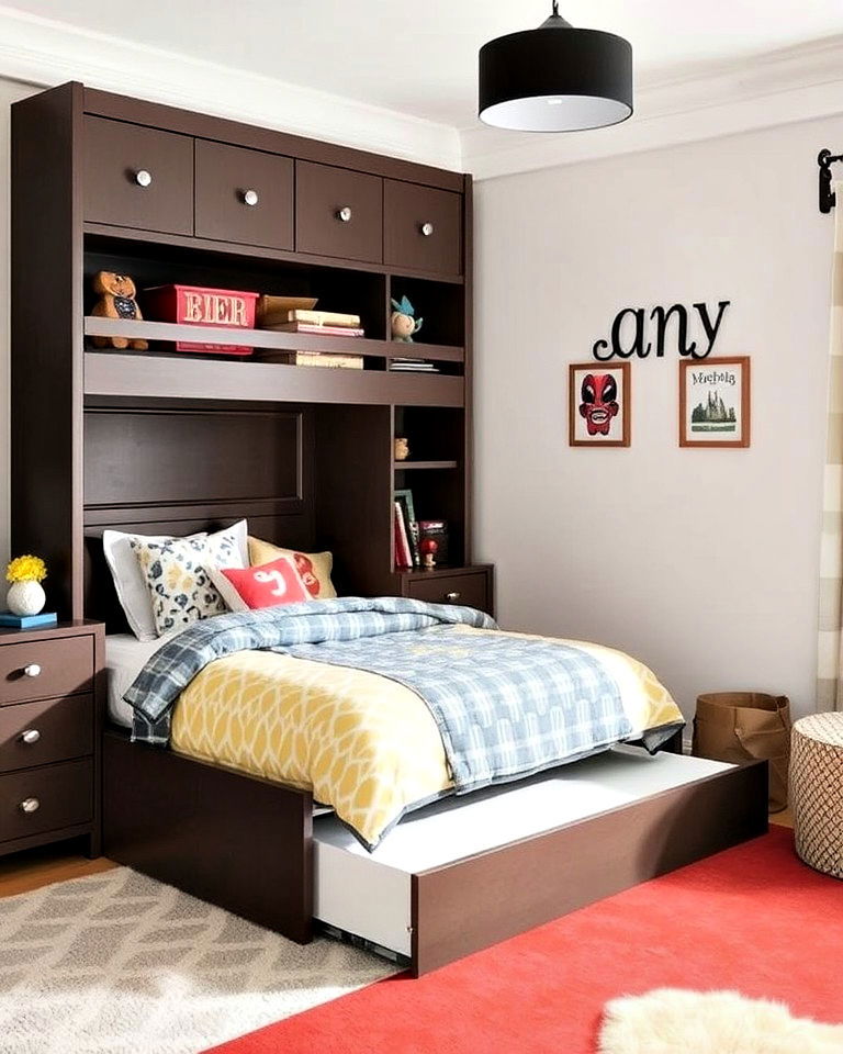trundle kids beds for sleepovers - 40 Shared Kids Room Design Ideas